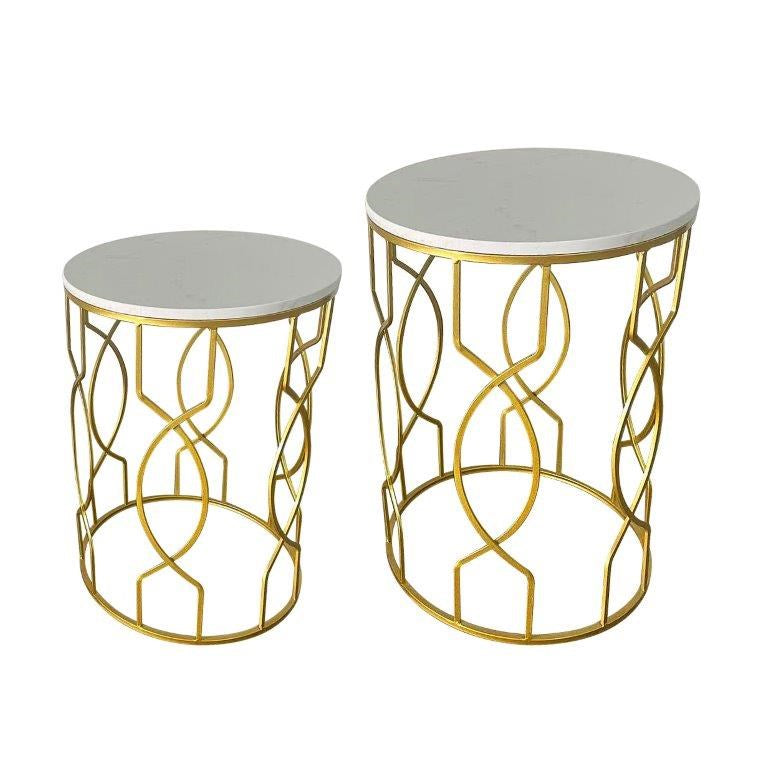 Metal Marbletop Abstract Design Round Side Table Set of 2 38*55/36*50 cm (Ctn Box 1 units)