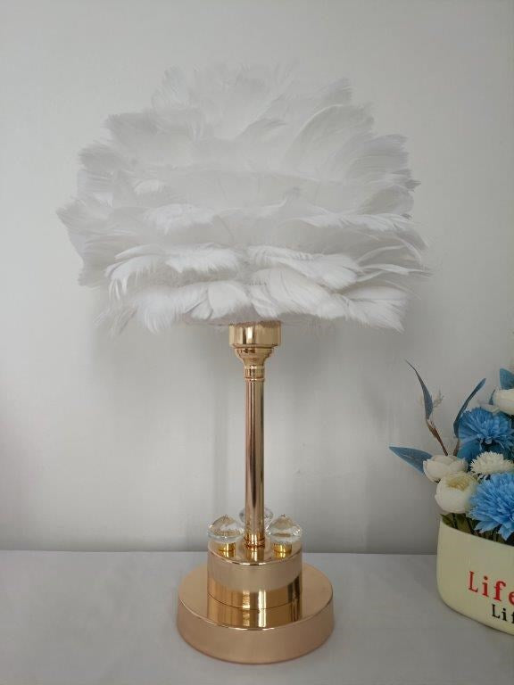 Home Decor Bedside Desktop Table Lamp Metal Base Feather Shade  30*44 cm (Ctn Box 12 units)