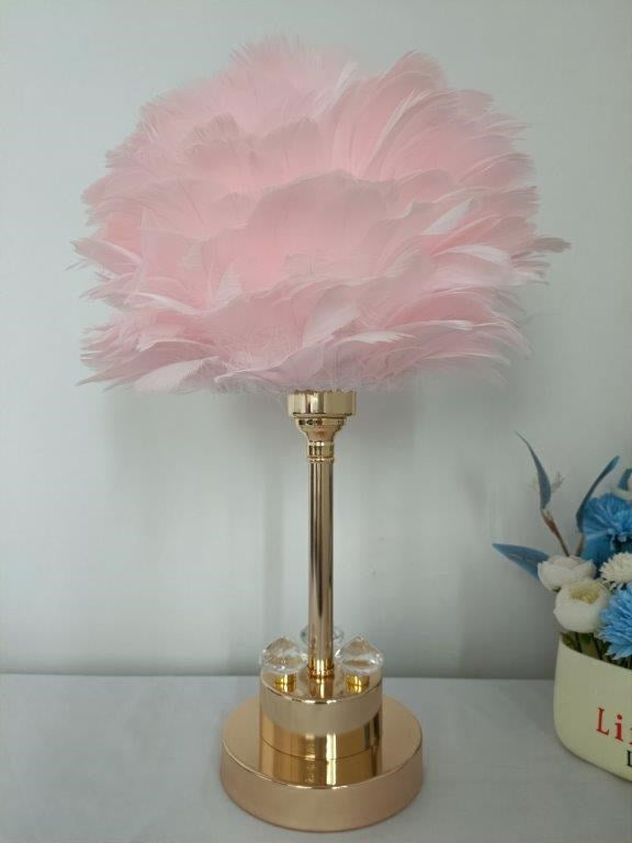 Home Decor Bedside Desktop Table Lamp Metal Base Feather Shade  30*44 cm (Ctn Box 12 units)