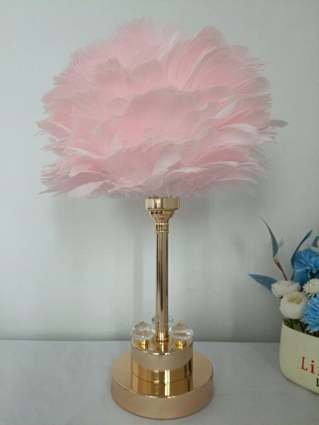 Home Decor Bedside Desktop Table Lamp Metal Base Feather Shade  30*44 cm (Ctn Box 12 units)