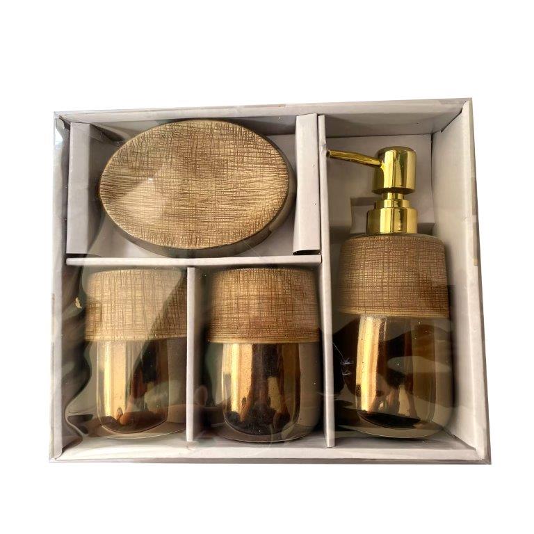 Ceramic Bathroom Accessories Soap Dispenser Toothbrush Holder Set of 4 Pcs 12*8.5/7.5*18.5/7*10 cm (Ctn Box 24 units)