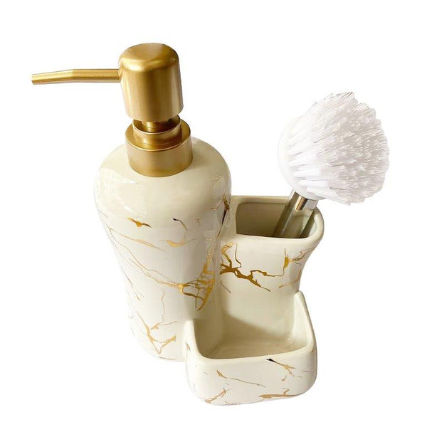Ceramic Bathroom Accessories Soap Dispenser Pump and Sponge Set 12*9.5*21.5 cm (Ctn Box 24 units)