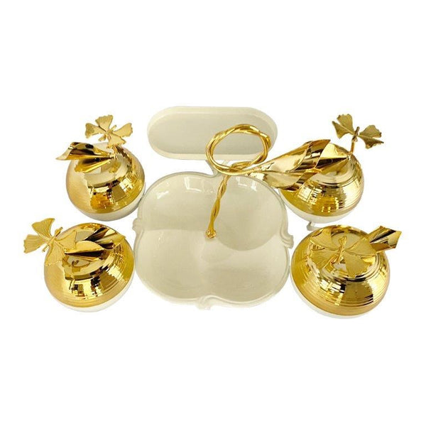 Golden Metal Glass Candy Jar Canisters Set of 4 with Stand 34*25*20 cm (Ctn Box 24 units)