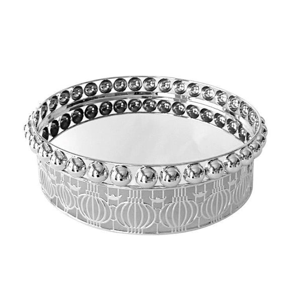 Silver Metal Craft Round Deco Tray 33*33*8.5 cm (Ctn Box 24 units)