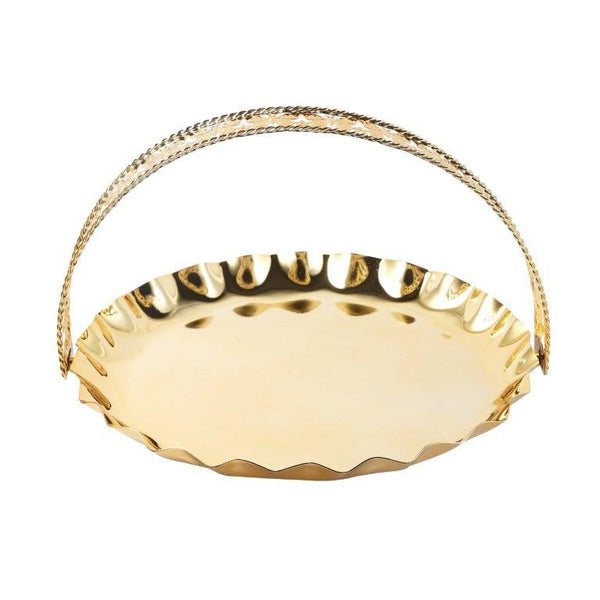 Golden Metal Craft Fruit Basket Style Round Deco Tray 29*29*21 cm (Ctn Box 12 units)
