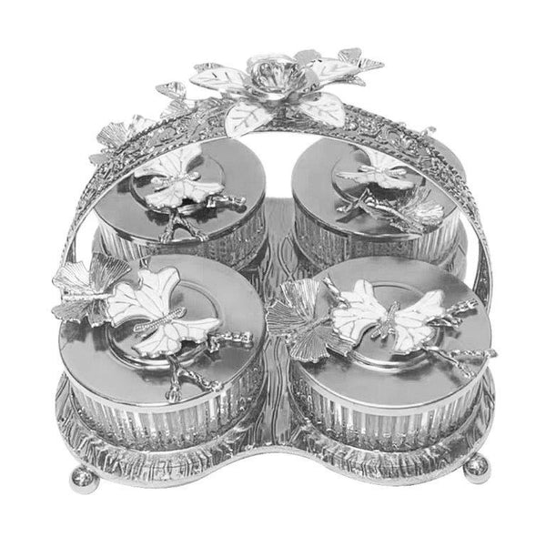 Deco Silver Metal Fruit and Appetizer Jar Set with Tray   (Ctn Box 10 units)