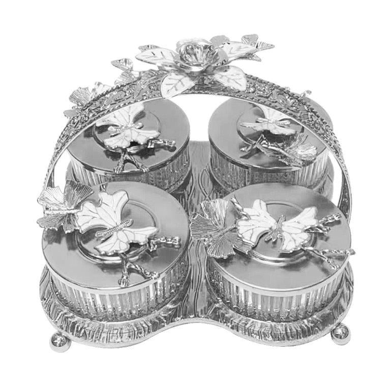 Deco Silver Metal Fruit and Appetizer Jar Set with Tray   (Ctn Box 10 units)