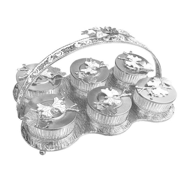 Deco Silver Metal Fruit and Appetizer Jar Set with Tray 40*25 cm (Ctn Box 8 units)