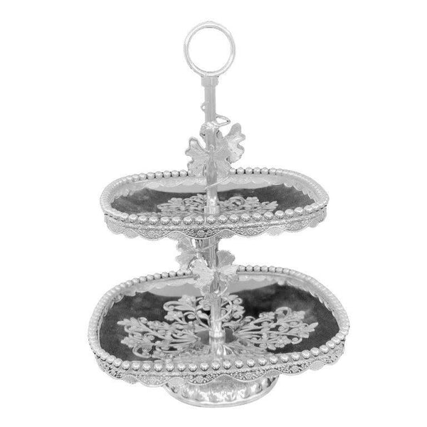 Deco Silver Metal and Glass 2 Tier Cake Stand 29*29*45 cm (Ctn Box 10 units)