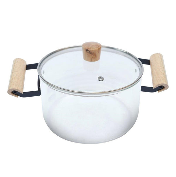 Glass Cooking Pot Induction Casserole with Wooden Handle 2.5L cm (Ctn Box 16 units)