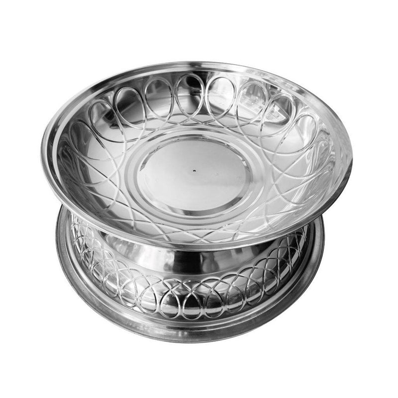 Silver Plated Stainless Steel Biryani Plate with Lid 40 cm (Ctn Box 24 units)