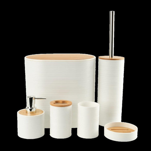 Plastic White Bathroom Accessories Soap Dispenser Toothbrush Holder Set of 6 Pcs 13*11*10.5 cm (Ctn Box 12 units)