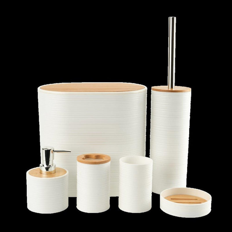 Plastic White Bathroom Accessories Soap Dispenser Toothbrush Holder Set of 6 Pcs 13*11*10.5 cm (Ctn Box 12 units)