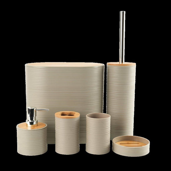 Plastic Beige Bathroom Accessories Soap Dispenser Toothbrush Holder Set of 6 Pcs 13*11*10.5 cm (Ctn Box 12 units)