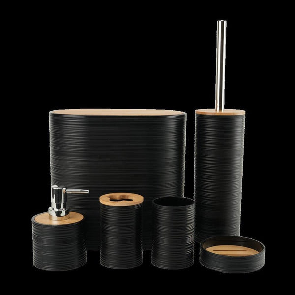 Plastic Black Bathroom Accessories Soap Dispenser Toothbrush Holder Set of 6 Pcs 13*11*10.5 cm (Ctn Box 12 units)