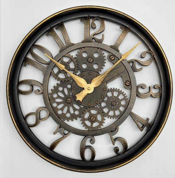 Modern 3d Skeleton Metallic Beige Mechanical Display Wall Clock 40*40 cm (Ctn Box 12 units)