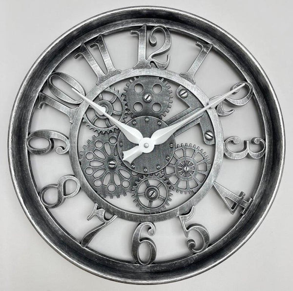 Modern 3d Skeleton Metallic Beige Mechanical Grey Wall Clock 40*40 cm (Ctn Box 12 units)