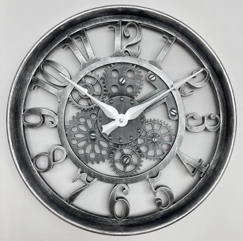 Modern 3d Skeleton Metallic Beige Mechanical Grey Wall Clock 40*40 cm (Ctn Box 12 units)