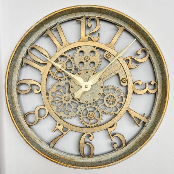 Modern 3d Skeleton Metallic Brown Mechanical Grey Wall Clock 40*40 cm (Ctn Box 12 units)