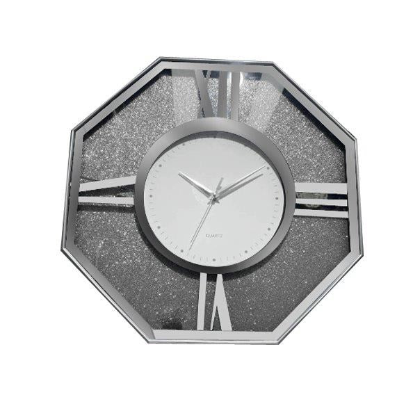 Decorative Hexagonal Shape Silver Glitter Design Analog Deco Wall Clock 47 cm  (Ctn Box 8 units)