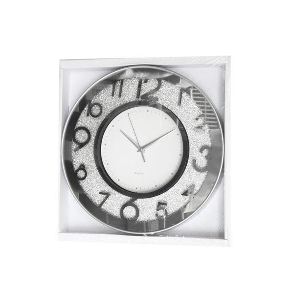 Decorative Round Shape Silver Glitter Design Analog Deco Wall Clock  40 cm  (Ctn Box 12 units)