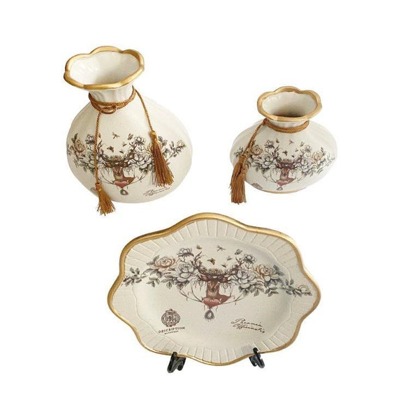 Home Decor Table Top Abstract Print Ceramic Vase Set of 3 Pcs 9*24/8.5*16/20 cm (Ctn Box 12 units)
