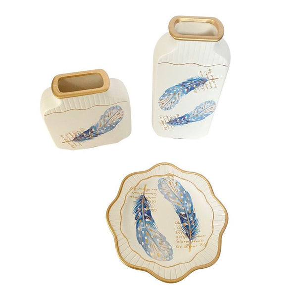 Home Decor Table Top Abstract Print Ceramic Vase Set of 3 Pcs 16*16/12*25/21.5 cm (Ctn Box 12 units)