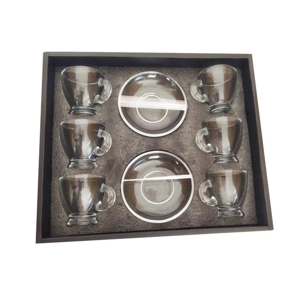 Premium Clear Glass Tea cup with Saucer Set of 6 Pcs 5*5.5/10.5 cm (Ctn Box 10 units)