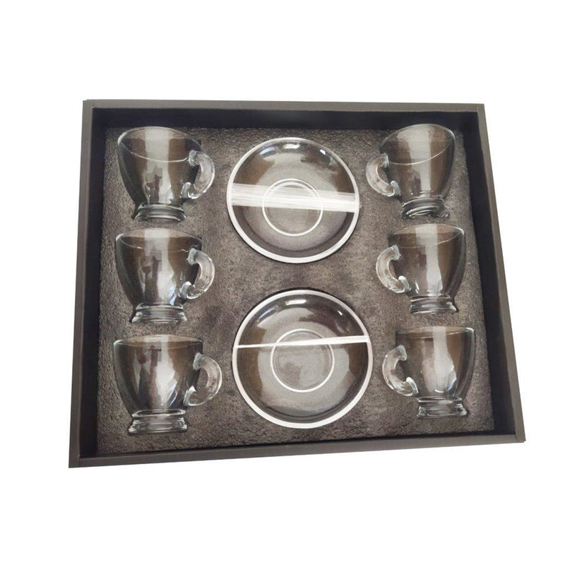 Premium Clear Glass Tea cup with Saucer Set of 6 Pcs 5*5.5/10.5 cm (Ctn Box 10 units)
