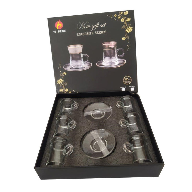 Premium Clear Glass Tea cup with Saucer Set of 6 Pcs 5.5*7.7/11 cm (Ctn Box 8 units)
