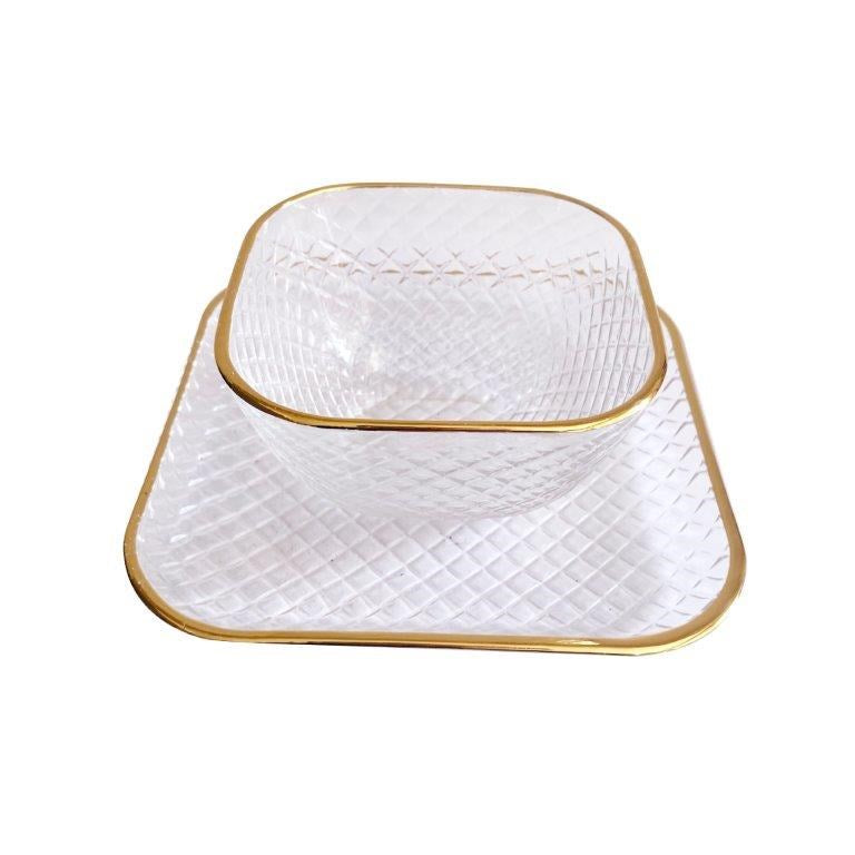 Crystal Glass Ice Cream and Dessert Bowl and Plate Set of 12 Pcs 10.5*5.2/15 cm (Ctn Box 6 units)