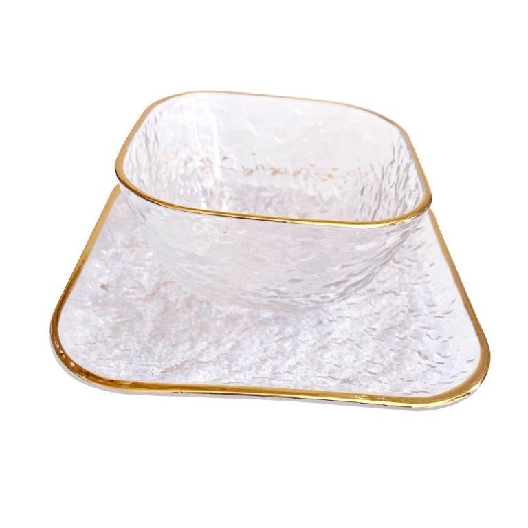 Crystal Glass Ice Cream and Dessert Bowl and Plate Set of 12 Pcs 10.5*5.2/15 cm (Ctn Box 6 units)