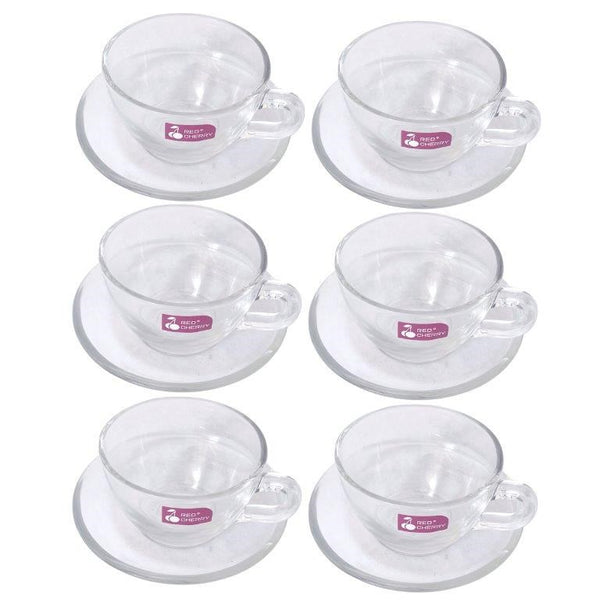 Premium Lead Free Glass Tea Cup with Saucer Set of 6 Pcs 9.5*7.5/13.5 cm (Ctn Box 6 units)