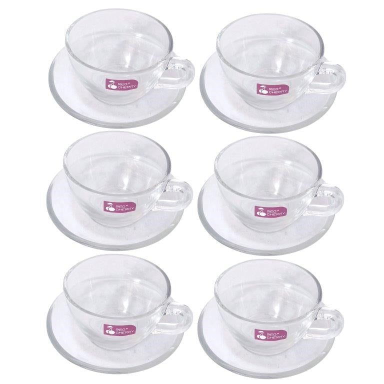 Premium Lead Free Glass Tea Cup with Saucer Set of 6 Pcs 9.5*7.5/13.5 cm (Ctn Box 6 units)