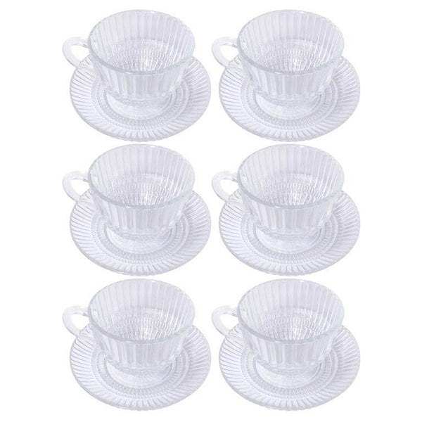 Premium Lead Free Glass Tea Cup with Saucer Set of 6 Pcs 9*6.5/14 cm (Ctn Box 8 units)