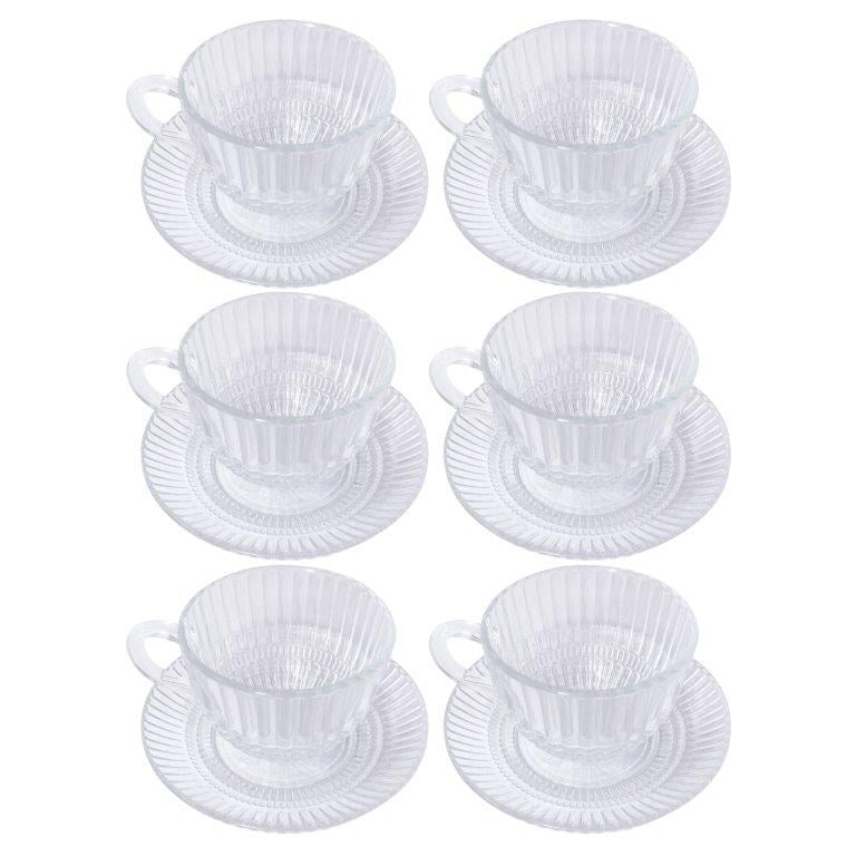 Premium Lead Free Glass Tea Cup with Saucer Set of 6 Pcs 9*6.5/14 cm (Ctn Box 8 units)