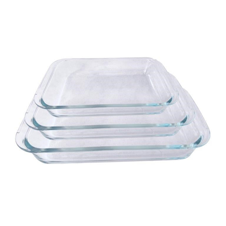 Heat Resistant Rectangle Glass Baking Dish Set of 3 Pcs 2.2/1.6/1L  (Ctn Box 4 units)