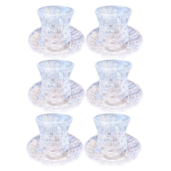 Premium Lead Free Glass Tea Cup with Saucer Set of 6 Pcs 6.5*8.5/12*2.5 cm (Ctn Box 8 units)