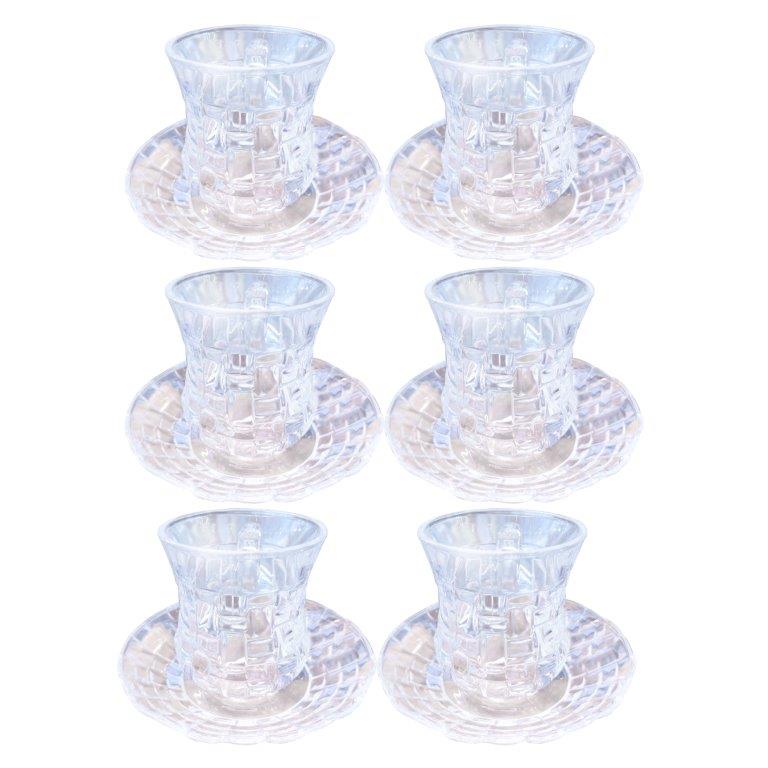 Premium Lead Free Glass Tea Cup with Saucer Set of 6 Pcs 6.5*8.5/12*2.5 cm (Ctn Box 8 units)