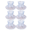 Premium Lead Free Glass Tea Cup with Saucer Set of 6 Pcs 6.5*8.5/12*2.5 cm (Ctn Box 8 units)