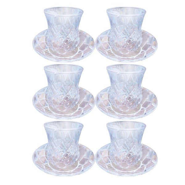 Premium Lead Free Glass Tea Cup with Saucer Set of 6 Pcs 6.5*8.5/12*2.5 cm (Ctn Box 8 units)