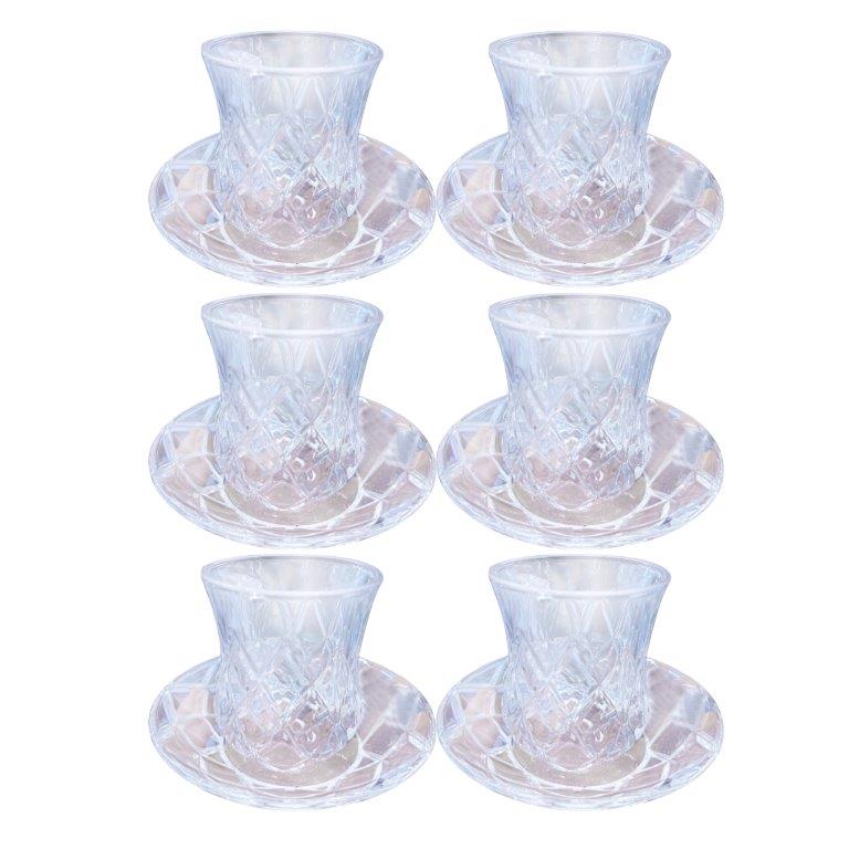 Premium Lead Free Glass Tea Cup with Saucer Set of 6 Pcs 6.5*8.5/12*2.5 cm (Ctn Box 8 units)