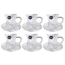 Premium Lead Free Glass Tea Cup and Saucer Set of 12 Pcs 6.5*8.5/12*2.5 cm (Ctn Box 8 units)