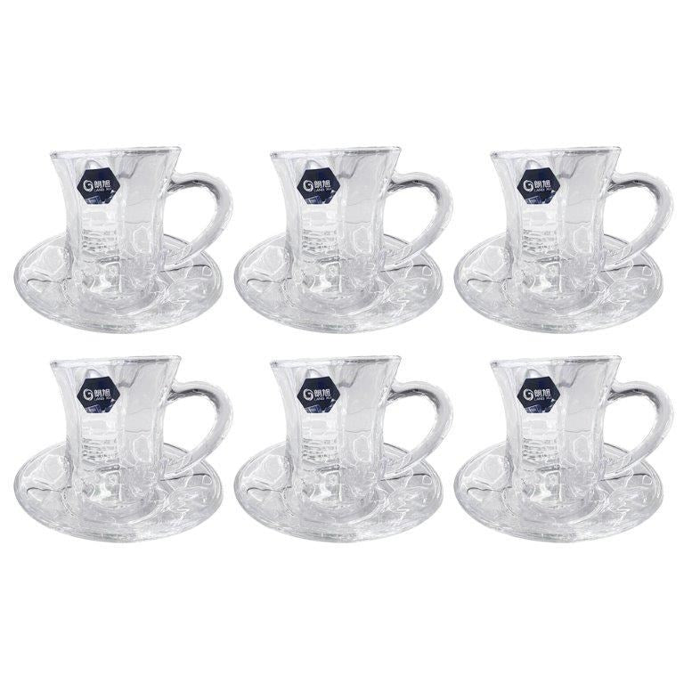 Premium Lead Free Glass Tea Cup and Saucer Set of 12 Pcs 6.5*8.5/12*2.5 cm (Ctn Box 8 units)