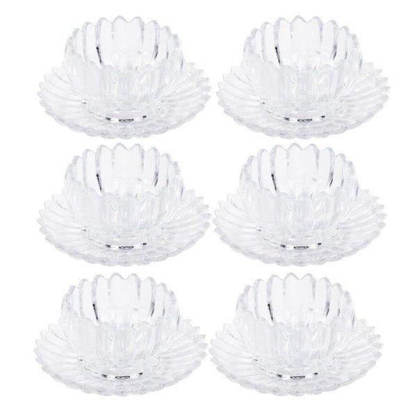 Crystal Glass Ice Cream and Dessert Bowl with Saucer Set of 12 Pcs 10*6.5/15.5*3 cm (Ctn Box 4 units)