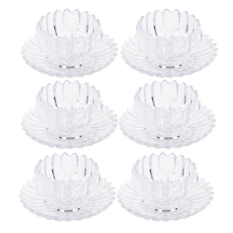 Crystal Glass Ice Cream and Dessert Bowl with Saucer Set of 12 Pcs 10*6.5/15.5*3 cm (Ctn Box 4 units)