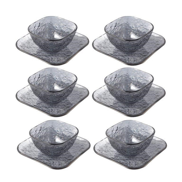 Crystal Glass Ice Cream and Dessert Bowl with Saucer Set of 12 Pcs 10*6.5/15.5*1.5 cm (Ctn Box 6 units)