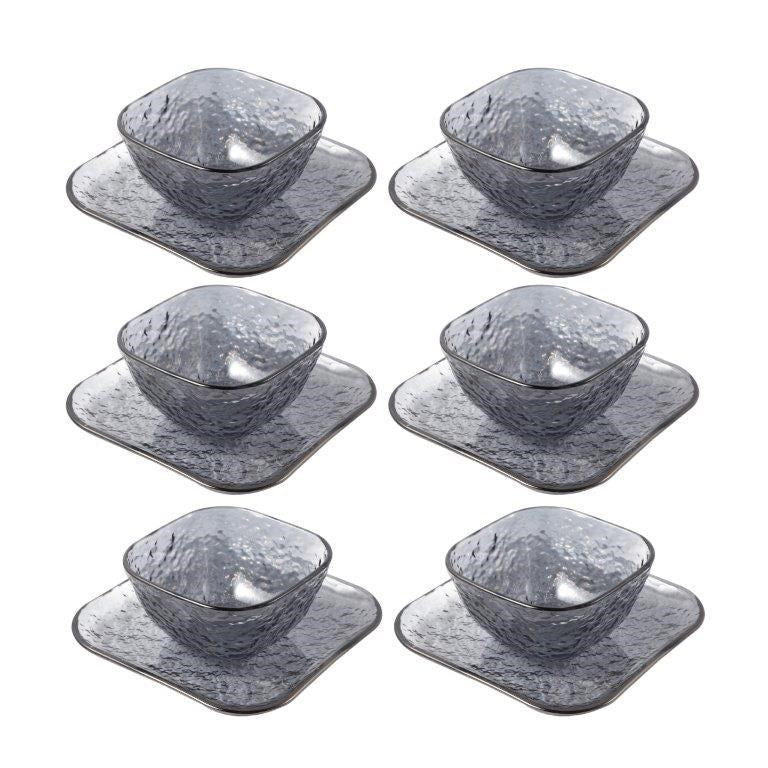 Crystal Glass Ice Cream and Dessert Bowl with Saucer Set of 12 Pcs 10*6.5/15.5*1.5 cm (Ctn Box 6 units)