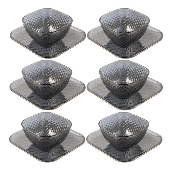 Crystal Glass Ice Cream and Dessert Bowl with Saucer Set of 12 Pcs 10*6.5/15.5*1.5 cm (Ctn Box 6 units)