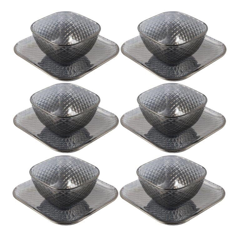 Crystal Glass Ice Cream and Dessert Bowl with Saucer Set of 12 Pcs 10*6.5/15.5*1.5 cm (Ctn Box 6 units)